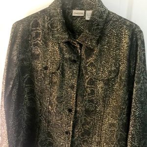 Chico’s denim style jacket 2 breast pockets snake pattern lightweight no lining